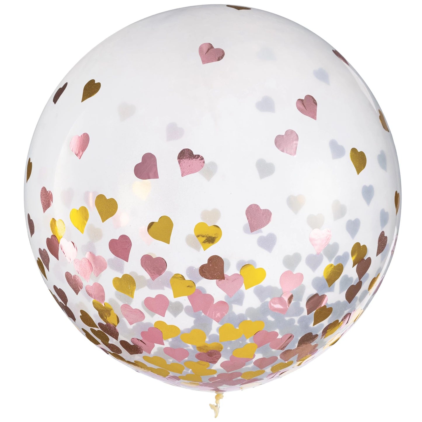 Latex Balloons w/ Confetti, 24" - Hearts, Pink/Gold