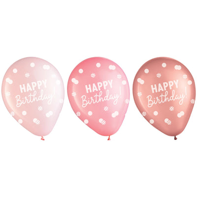 Happy Birthday" Printed Balloons - Rose Gold (x15u)