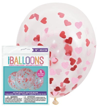 16" BALLOONS W/HEART SHAPED CONFETTI 10CT PREFILLED