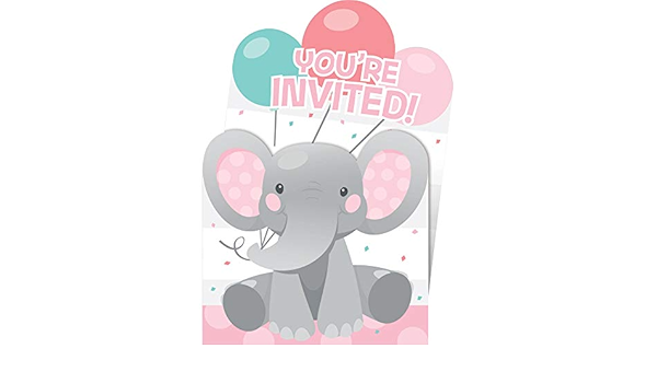 Enchant Girl Elephant Invitations (x8u)