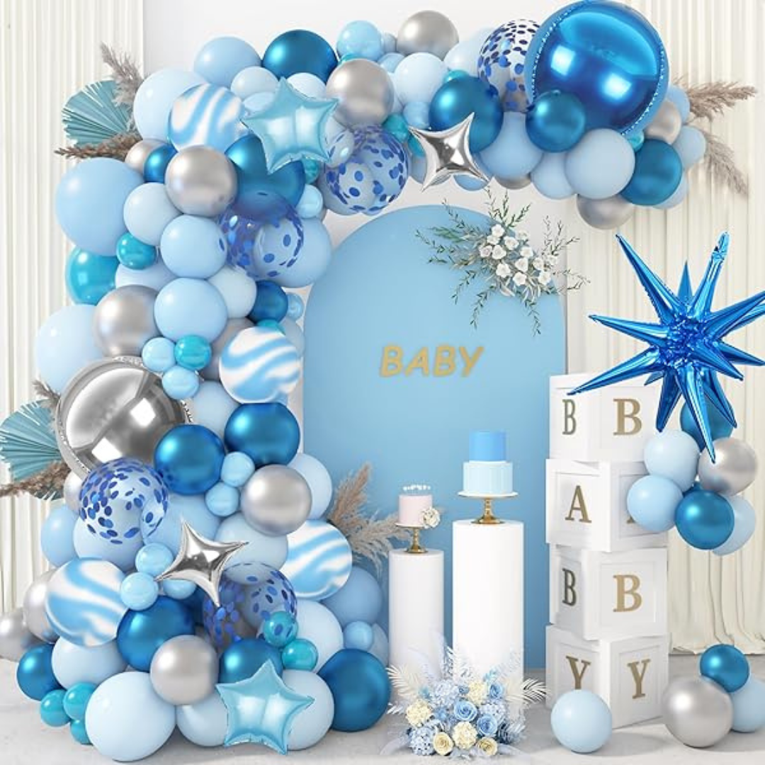 Star Theme Balloon Garland Set 16ft - Blue & Silver