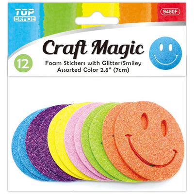 Craft Magic Stickers Foam Glitter Smiley Face 12pcs