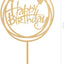 Cake Topper Happy Birthday Round Gold