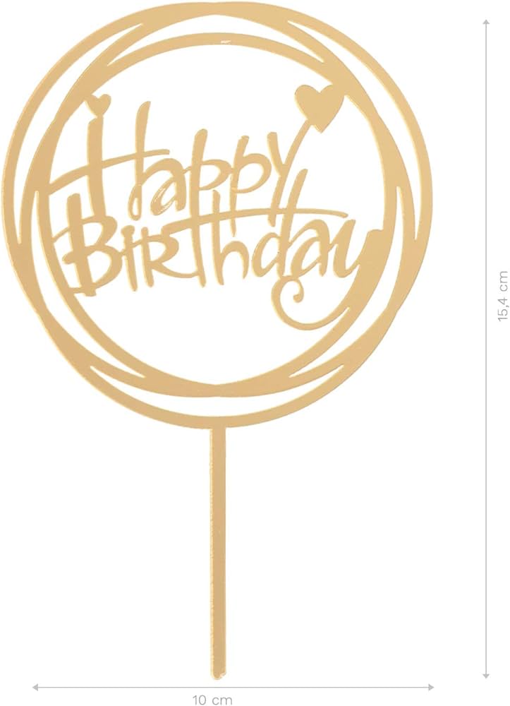 Cake Topper Happy Birthday Round Gold