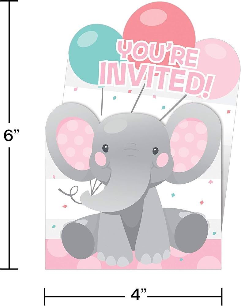 Enchant Girl Elephant Invitations (x8u)