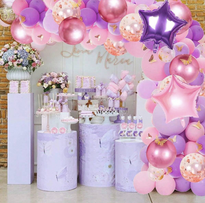 Star Theme Balloon Garland Set 16ft - Pink & Silver