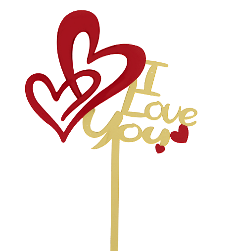 Acrylic Mirrored Cake Topper 7” "I LOVE YOU" - Gold (x1u)