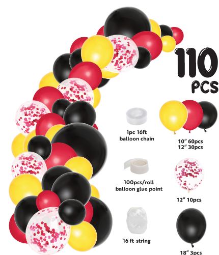 Red Yellow Black Balloon Garland Set 16ft