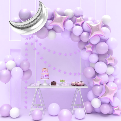 Star Theme Balloon Garland Set 16ft - Lavender & Silver