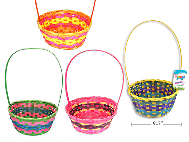 Canasta de pascua Oval/Round 3-Colour Bamboo Easter Basket. w/Handle. 4 Asst.Styles. Han