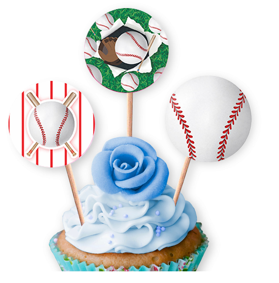 PALILLOS DECORADORES CUPCAKE X 12 BEISBOL