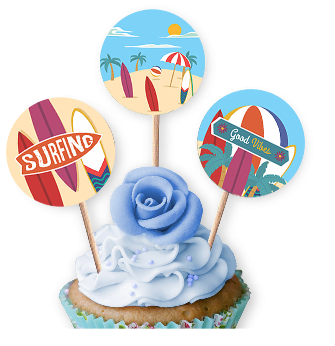 PALILLOS DECORADORES CUPCAKE X 12 SURF