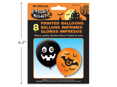 Paquete de 8 Globos Impresos de Halloween (12”)