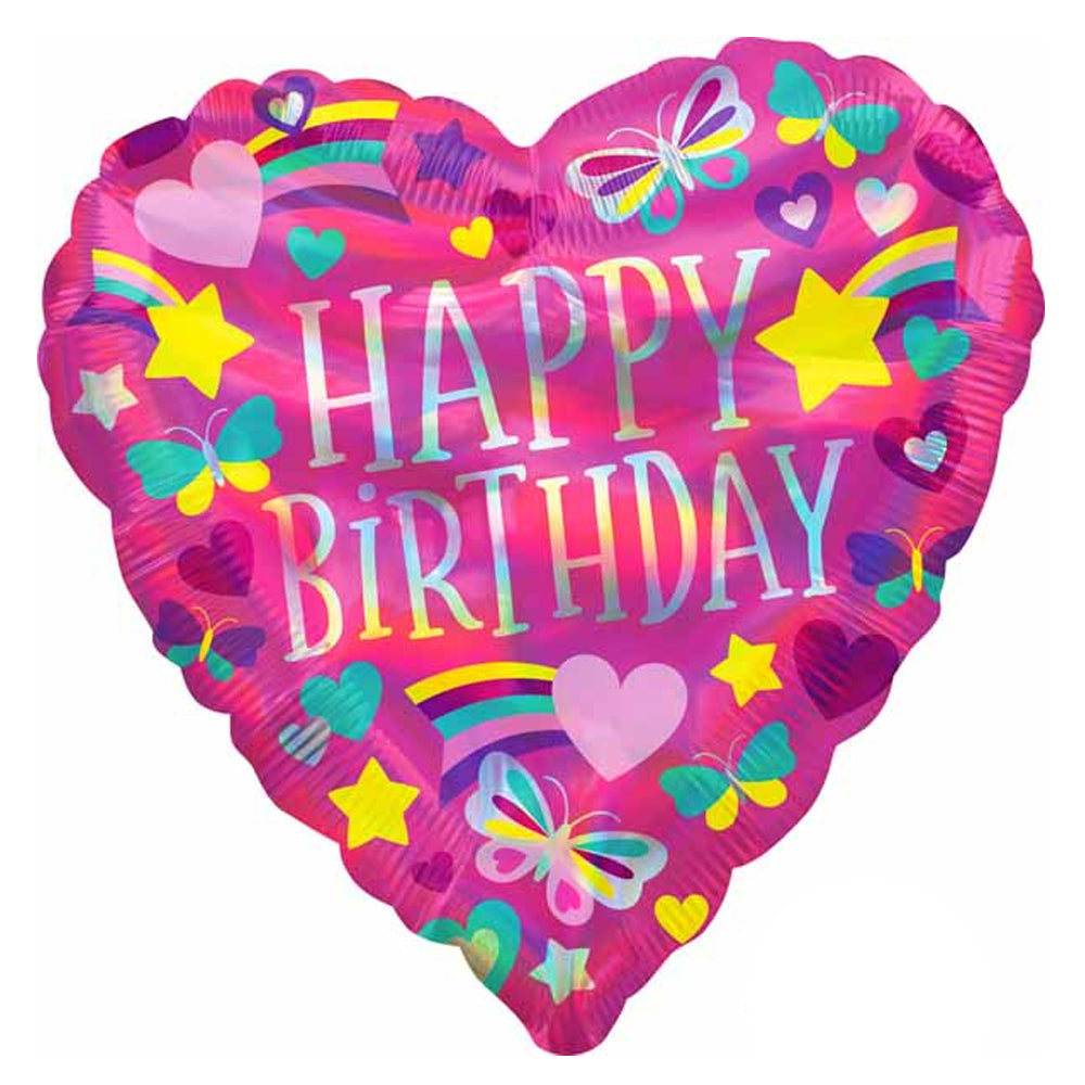 Happy Birthday Balloon Holographic Heart 18"(45cm)