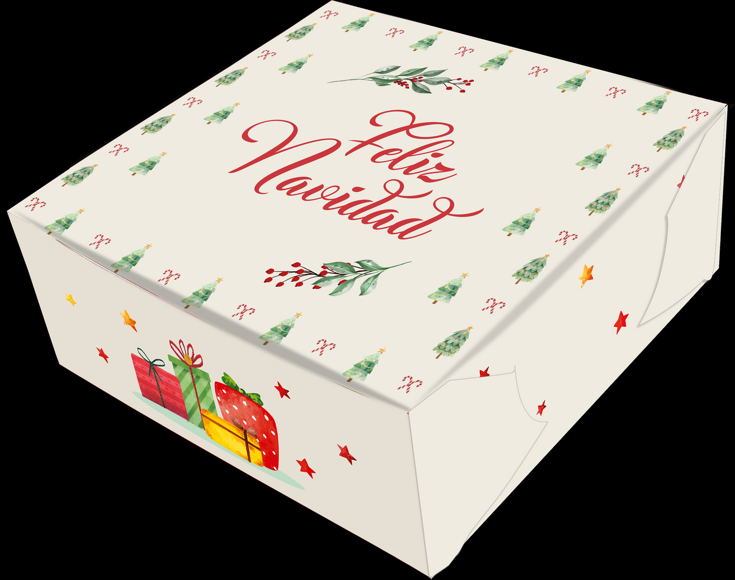 CAJA EMPAQUE GRANDE FELIZ NAVIDAD ARBOLITOS