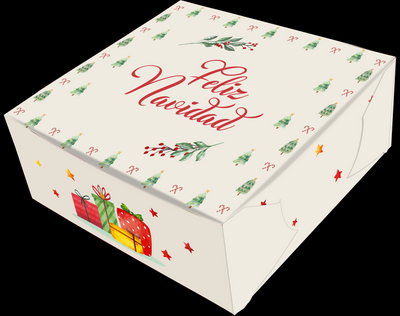 CAJA EMPAQUE MEDIANA FELIZ NAVIDAD ARBOLITOS