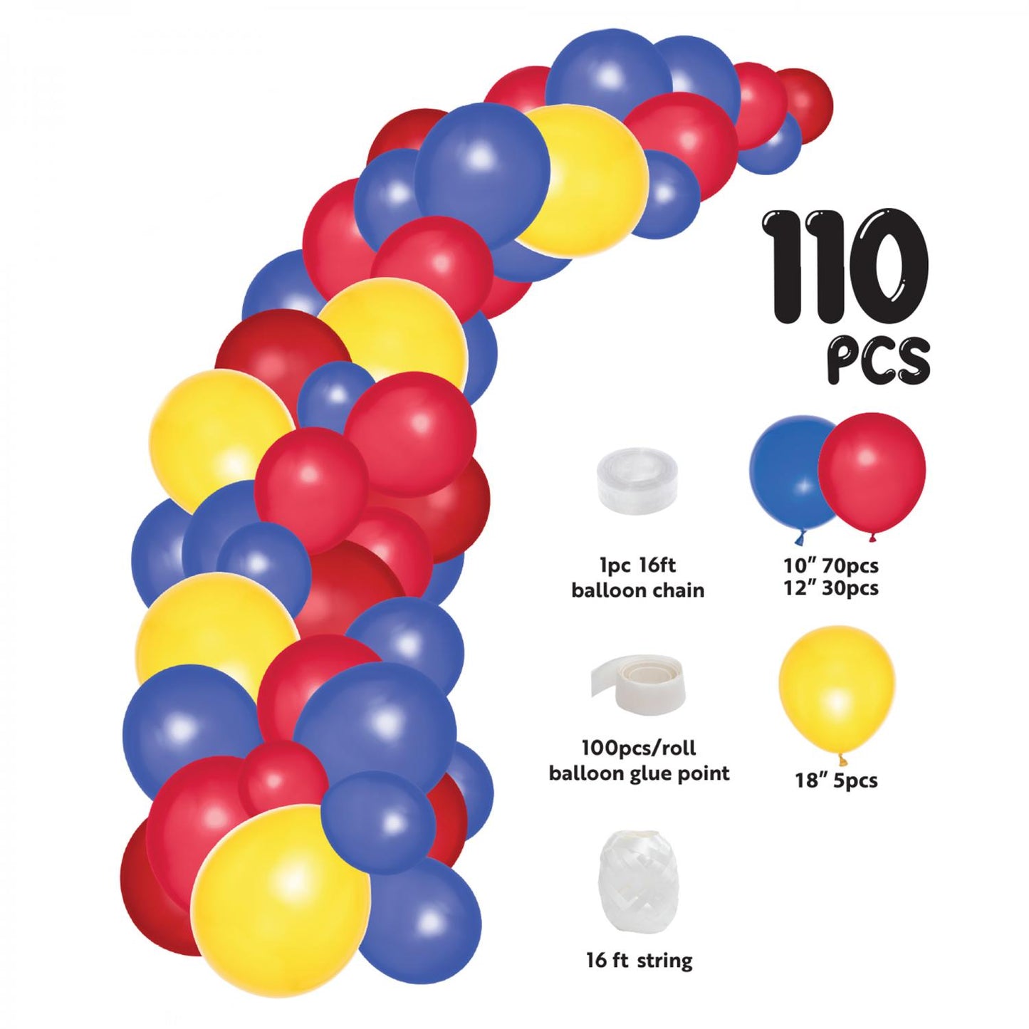 Red Yellow Blue Balloon Garland Set 16ft