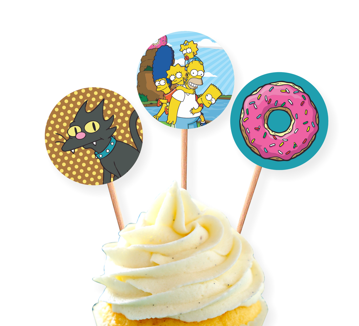 PALILLOS DECORADORES CUPCAKE LOS SIMPSONS (X 12 UNIDADES)