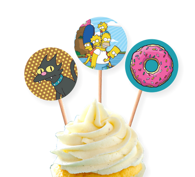 PALILLOS DECORADORES CUPCAKE LOS SIMPSONS (X 12 UNIDADES)