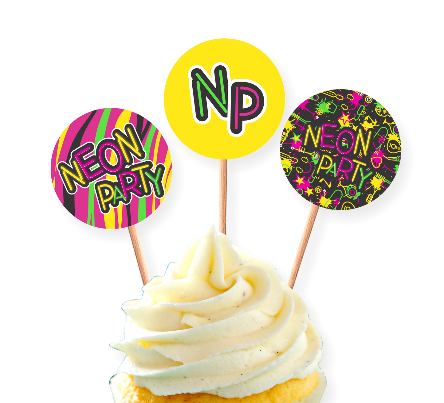 PALILLOS DECORADORES CUPCAKE X 12 NEON