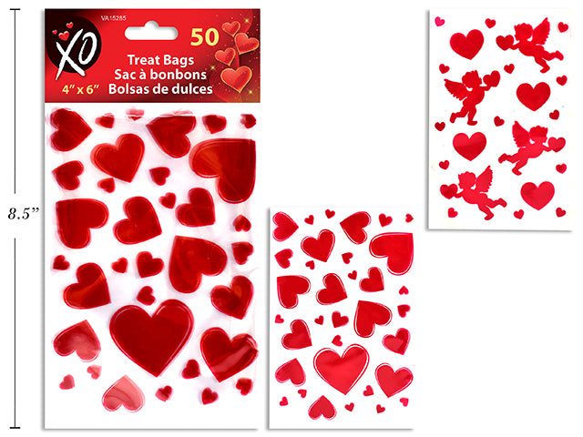 40pk 6in x 4in Valentine Cello Candy Bags. 2 Asst. Styles. pbh.