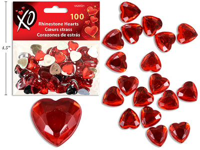 100 Corazones de Strass para San Valentín - Color Rojo