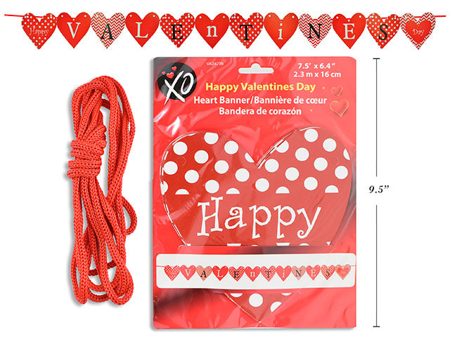 90in x 6-3/8in Happy Valentines Day Heart Banner. Polybag Insert.