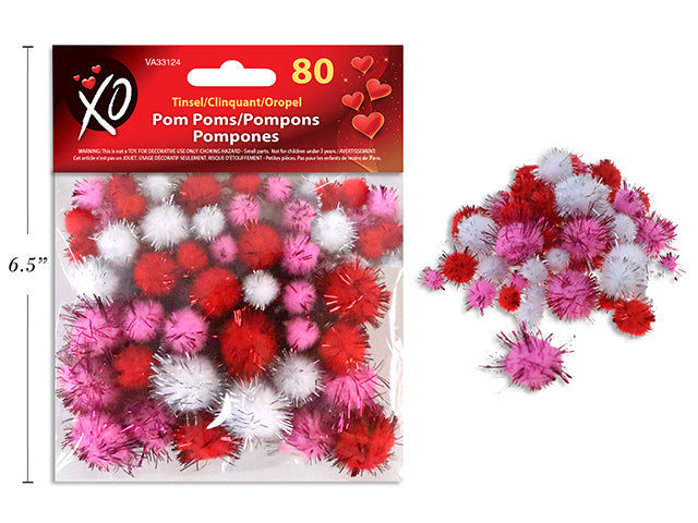 Valentine Tinsel Pom Poms 80pcs