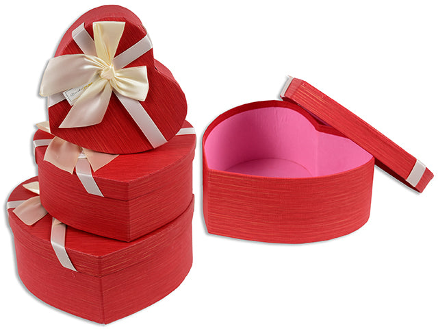 Set/3 Heart Paper Gift Boxes w/Satin Ribbon. 3 Sizes. UPC