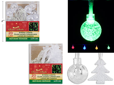 Cadena de Luces de Navidad (6.5 ft) con Íconos de Árbol y Bola - Multicolor, 20 LEDs