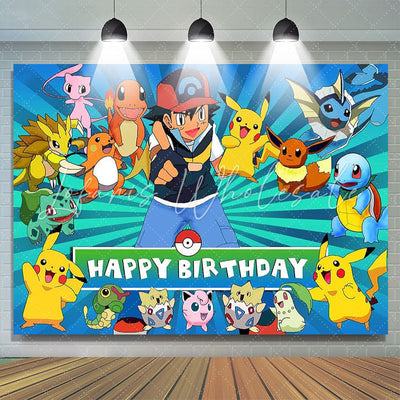 Backdrop Pokémon Happy Birthday Party Photo