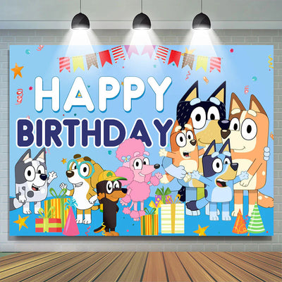 Cartoon Sheepdog Bluey Theme Happy Birthday Backdrop