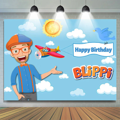 Backdrop Cartoon Sky Blippi Theme Happy Birthday