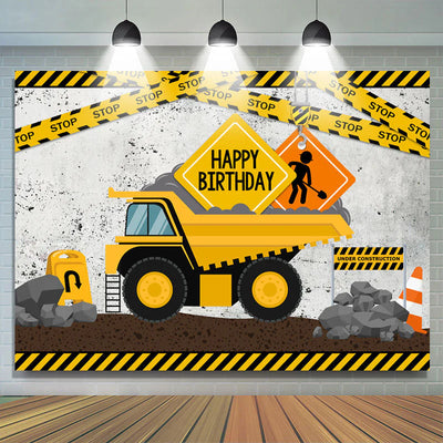 Backdrop Yellow Truck Theme Happy Birthday