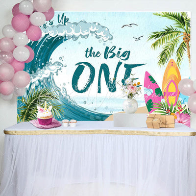 Coconut Palm Surfing Spindrift 1st Birthday Backdrop