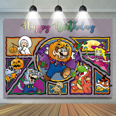 Backdrop Mario Halloween Birthday