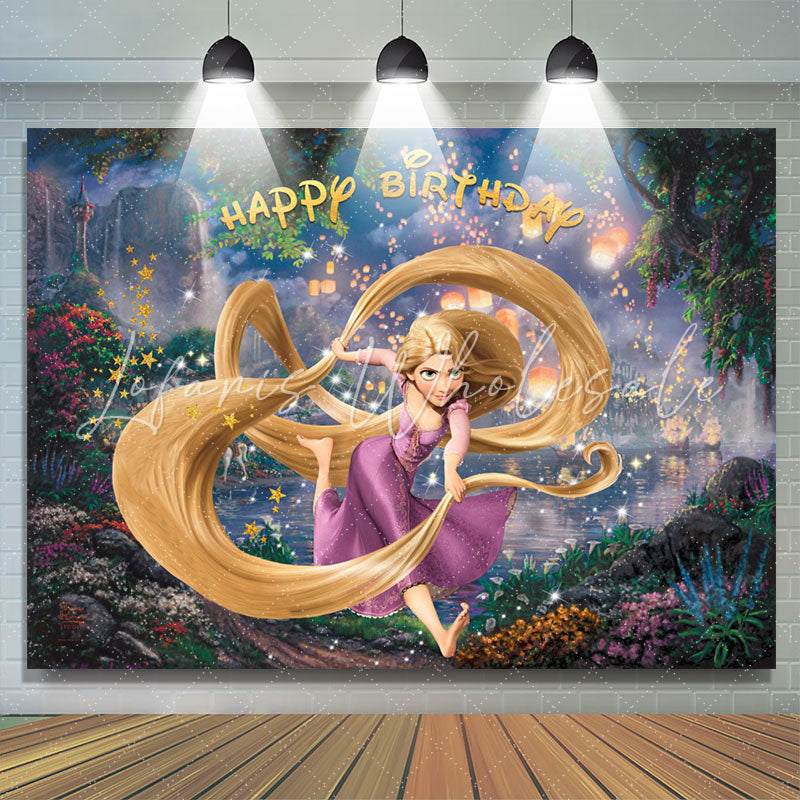 Backdrop Rapunzel Princess Happy Birthday