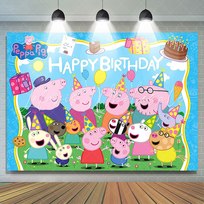 Backdrop Pig Family Celebration Blue Sky Birthday