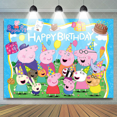 Backdrop Pig Family Celebration Blue Sky Birthday