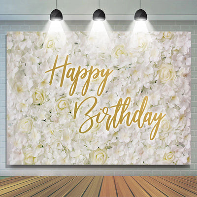 Backdrop Simple White And Floral Elegant Happy Birthday