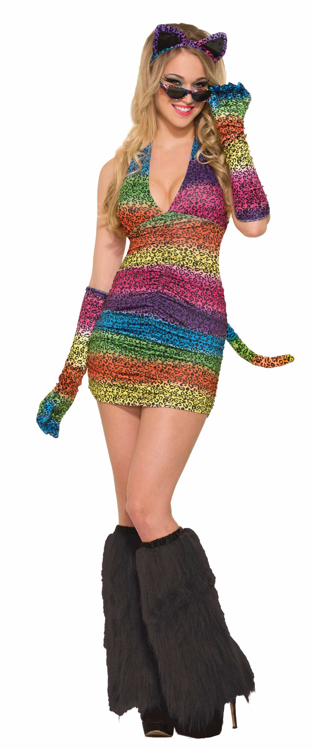 Rainbow Leopard Long Gloves