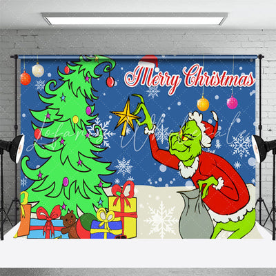 Grinch Winter Tree Christmas Backdrop