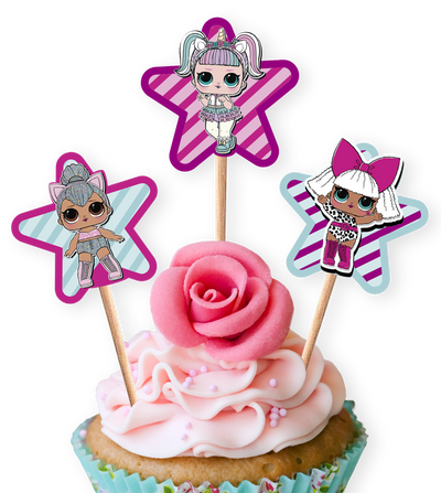 PALILLOS DECORADORES ESTRELLAS CUPCAKE X 12 LOL SURPRISE