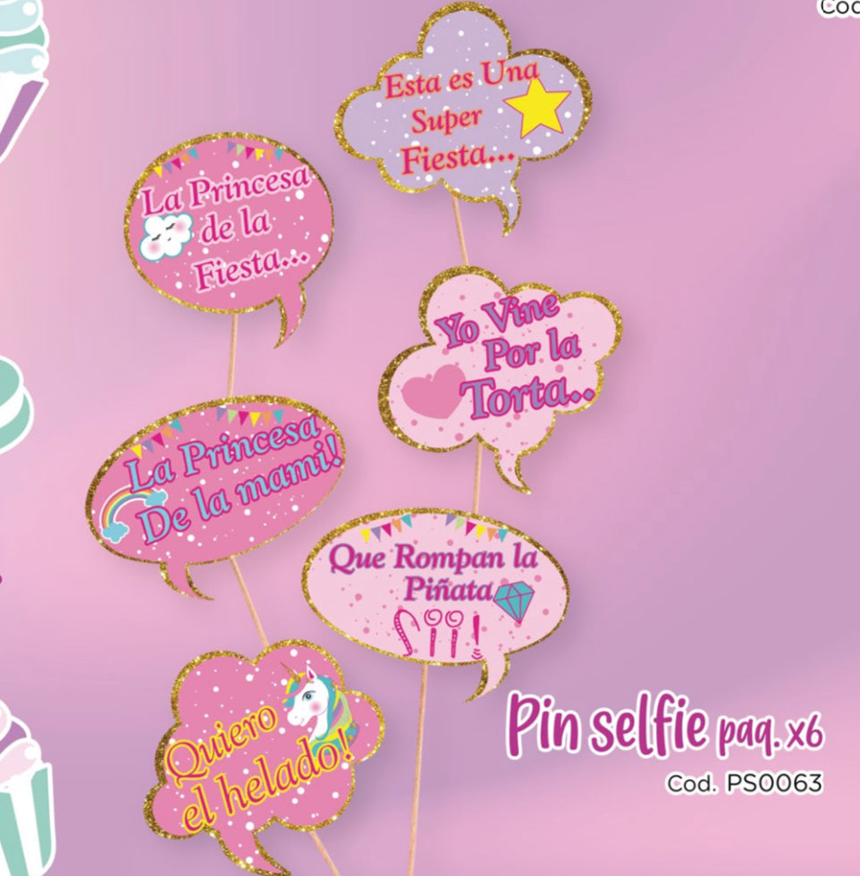 PIN SELFIE X 6 UNICORNIO INFANTIL