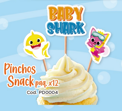 PALILLOS DECORADORES CUPCAKE X12 UD BABY SHARK